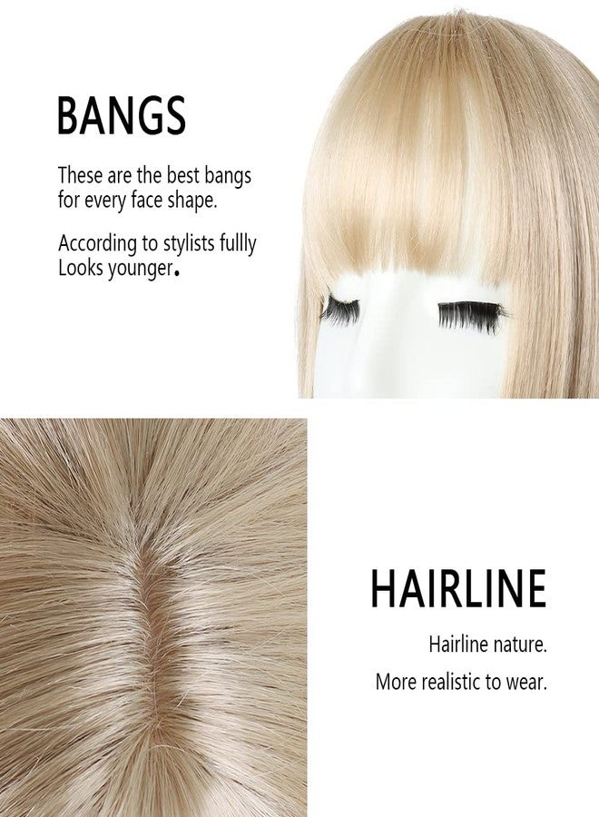 اتش اس بي جيه اتش تي ام شعر مستعار قصير أشقر بوب من HSPJHTM، بطول 10 بوصات، مستقيم مع غرة مسطحة، شعر مستعار صناعي ملون مناسب للتنكر والحفلات اليومية للنساء، يبدو طبيعياً كالشعر الحقيقي (غطاء شعر مستعار مجاني) - Image 4